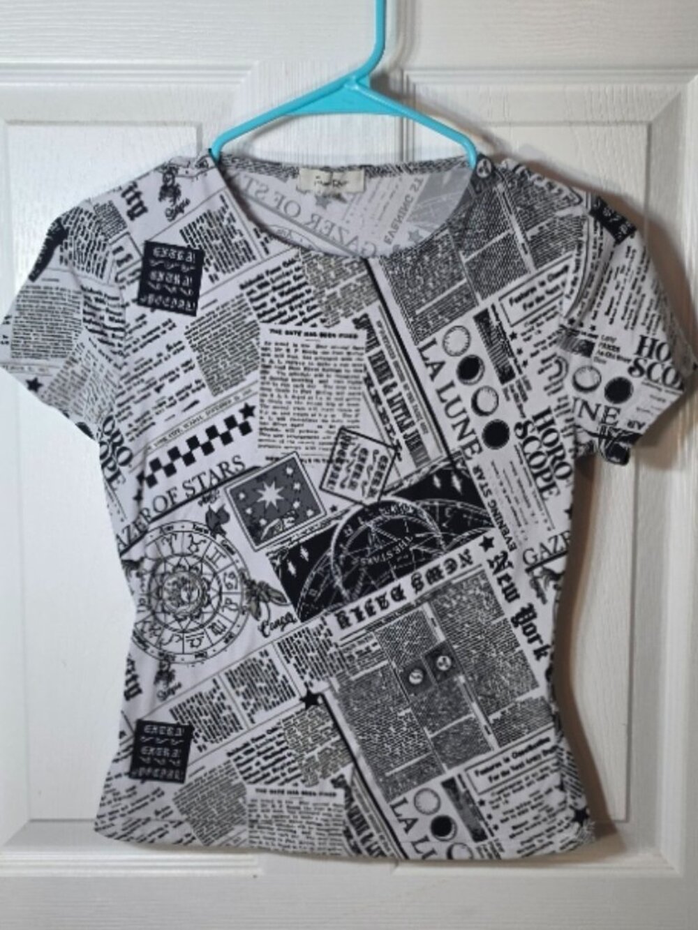Black & White Newspaper Print Top โ Faded Rose (Small)